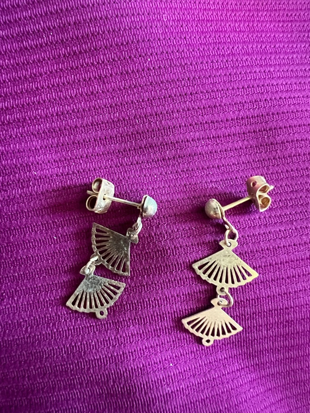 Vintage Gold Fan Link Drop Earrings